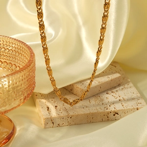 18K gold plated chunky stainless steel chain necklace with interlocking S-links