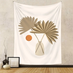 Wandteppich im Boho-Stil mit abstrakten Palmblättern und Vasenkunst für die Heimdekoration
