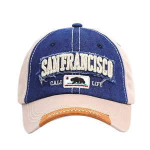 Vintage-Baseballkappe aus Denim im Colorblock-Design mit San Francisco-Stickerei