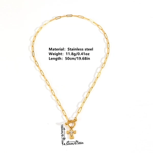 Collier croix bicolore en acier titane avec boucle OT et spécifications de taille