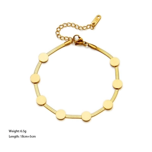 18k gold plated stainless steel bracelet with polished circular charms, 18cm+5cm length