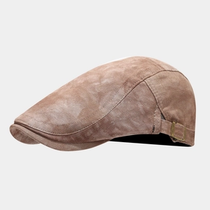 British retro tie-dye flat cap in brown textured cotton with adjustable metal buckle