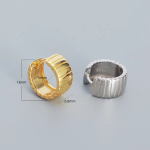 Minimalist S925 sterling silver chunky hoop earrings in gold and silver finish, 13mm size