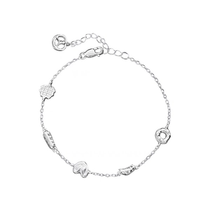 S925 sterling silver chain bracelet with donut and pretzel food charms on white background