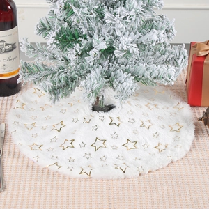 Christmas Tree Skirt Mini Faux Fur Plush Plaid Gold Star Snowflake Holiday Party Home Decor Base Mat