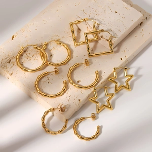 Bamboo Texture Hoop Earrings Stainless Steel 18K Gold Plated Irregular Geometric Fashion Jewelry Women Men