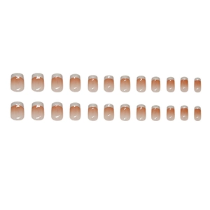 French gradient press-on nails in cream white and pink with silver glitter accents