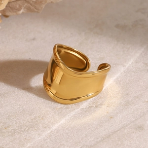 Minimalist 18K gold-plated stainless steel wide open ring with smooth irregular surface