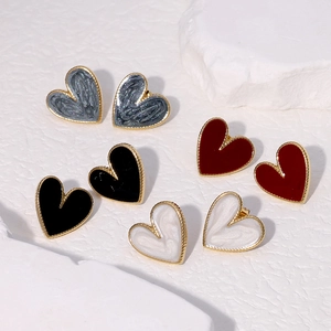 Heart Stud Earrings Stainless Steel Enamel Drip Oil INS Style Minimalist Sweet Jewelry For Women