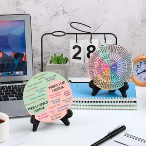 Detail of wooden emotion and control wheel decor tools for office and mental health therapy