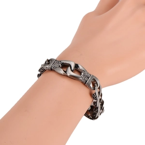 Vintage silver totem engraved metal bracelet for men featuring gothic style and link design