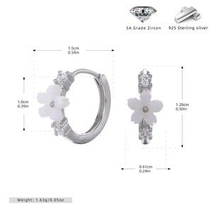 Detailed dimensions of S925 sterling silver flower earrings with 5A cubic zirconia
