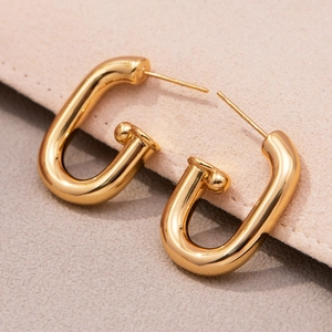 Boucles d'oreilles créoles creuses en forme de U plaquées or 18k avec boules dorées