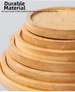 Macro shot of durable bamboo trays showing thick material and natural wood grain texture