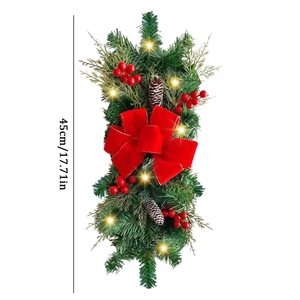 Christmas wreath with 45cm diameter featuring red berries, pine cones and LED lights