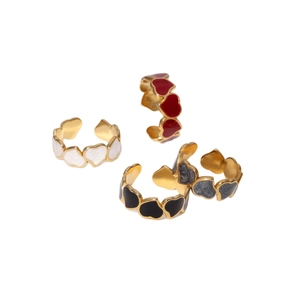 Minimalist gold stainless steel open heart rings set with colorful enamel drip finish