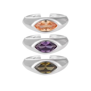 Adjustable S925 sterling silver rings set with marquise olive green and purple zircons