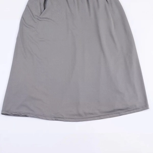 Elegant grey ribbed maxi dress with jewelry neckline and detailed hemline texture