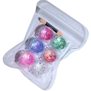 Set of six holographic glitter pots with applicator for body and nail art makeup