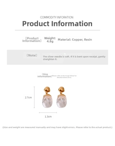 Detail view of 18K gold-plated resin earrings with size and weight measurements