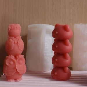 DIY silicone mold for Halloween owl and stacked bear shaped candles or plaster ornaments