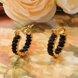 Elegant 18k gold plated round earrings with double-sided inlaid black zircon stones
