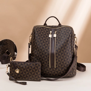 Geometric Triangle Pattern Backpack And Small Pouch PVC Synthetic Leather Large Capacity Anti Theft Fashion Travel For Women