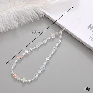 Dragonne de téléphone perlée en cristal irisé avec cœurs colorés, longueur 20cm