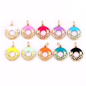 Macro shot of 10 colorful mini donut charms in micro-pave style for DIY jewelry making