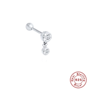 S925 Sterling Silver stud earring with clear zircon pendant on clean white background