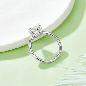 Square-cut 2-carat moissanite ring in 925 sterling silver with classic 4-prong setting