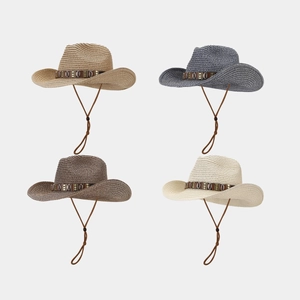 Western Cowboy Straw Hat Shell Decor Sun Protection Summer Beach Wide Brim Adjustable Windproof Rope For Women Men