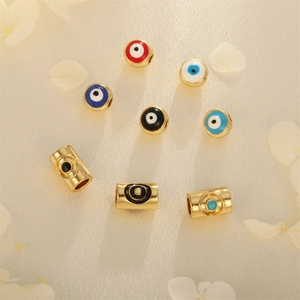 Evil Eye Beads Copper Gold Plated Enamel Turkish Lucky Charms For DIY Necklace Bracelet Jewelry Making Round Cylinder Tube