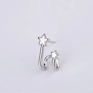 Minimalist sterling silver double star ear cuffs with a polished metallic glossy finish