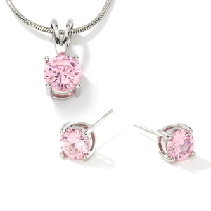 Parure en argent avec zircons roses ronds comprenant un collier et des boucles d'oreilles