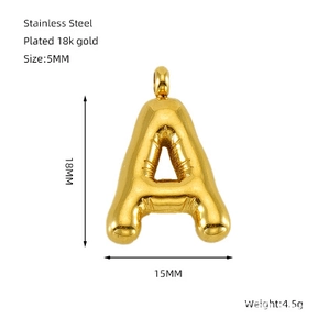 Polished 18k gold plated stainless steel bubble letter A pendant for women