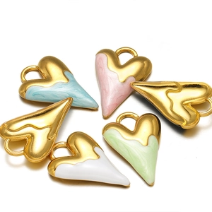 Polished heart shaped pendants with colorful enamel oil drop charms for jewelry making