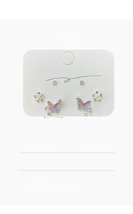 Detailed size specifications for laser butterfly studs set with 925 silver needles