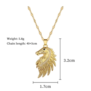 Detailed size specifications for the gold horse pendant necklace with crystal zircons