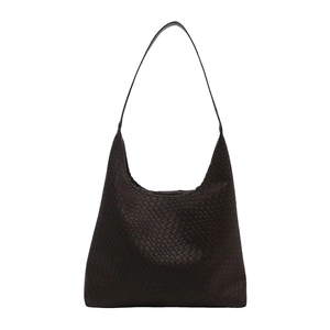 Retro black woven large capacity hobo bucket bag with shoulder strap for women