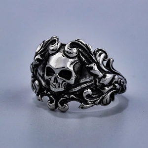 Skull Ring Stainless Steel Retro Gothic Punk Rock Carved Pattern Vintage Jewelry For Men