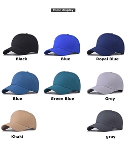 Detailed color display of five-panel baseball caps in eight solid classic colors
