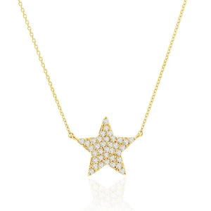 Macro detail of star pendant necklace with sparkling pave-set cubic zirconia stones