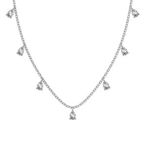 Elegante S925 Sterling Silber Halskette mit sieben funkelnden Zirkonsteinen in Tropfenform