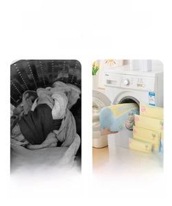 Detail view of laundry mesh bags comparing before and after anti-tangle protection