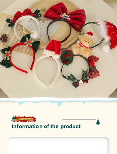 Detailed view of Christmas headband with sequins, red bow and festive plush elements