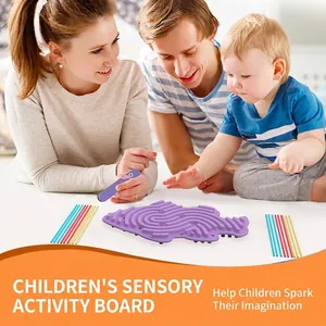 Sensory activity board toy for kids featuring a purple maze with colorful sticks for learning