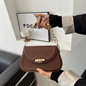 Sac Besace Vintage Pour Femmes Style Français Sac À Épaule En Similicuir Avec Boucle Dorée Et Bandoulière Chaîne