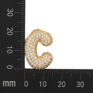 Size comparison showing the zircon-studded C-letter pendant with 22mm x 18mm measurements
