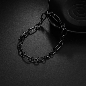 Bracciale a catena in acciaio al titanio nero stile hip-hop con chiusura a moschettone